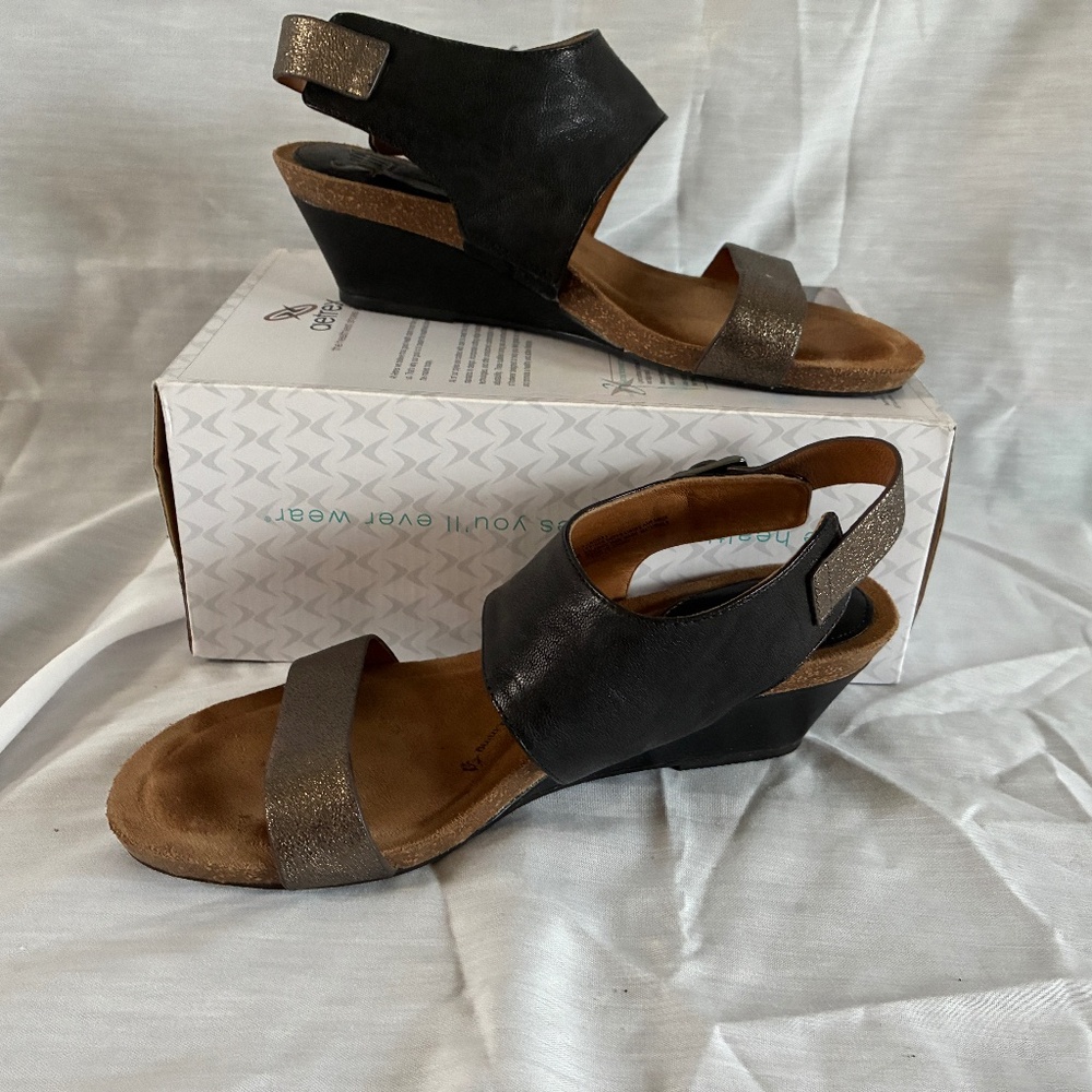 Black and Bronze Metallic Leather Sandals